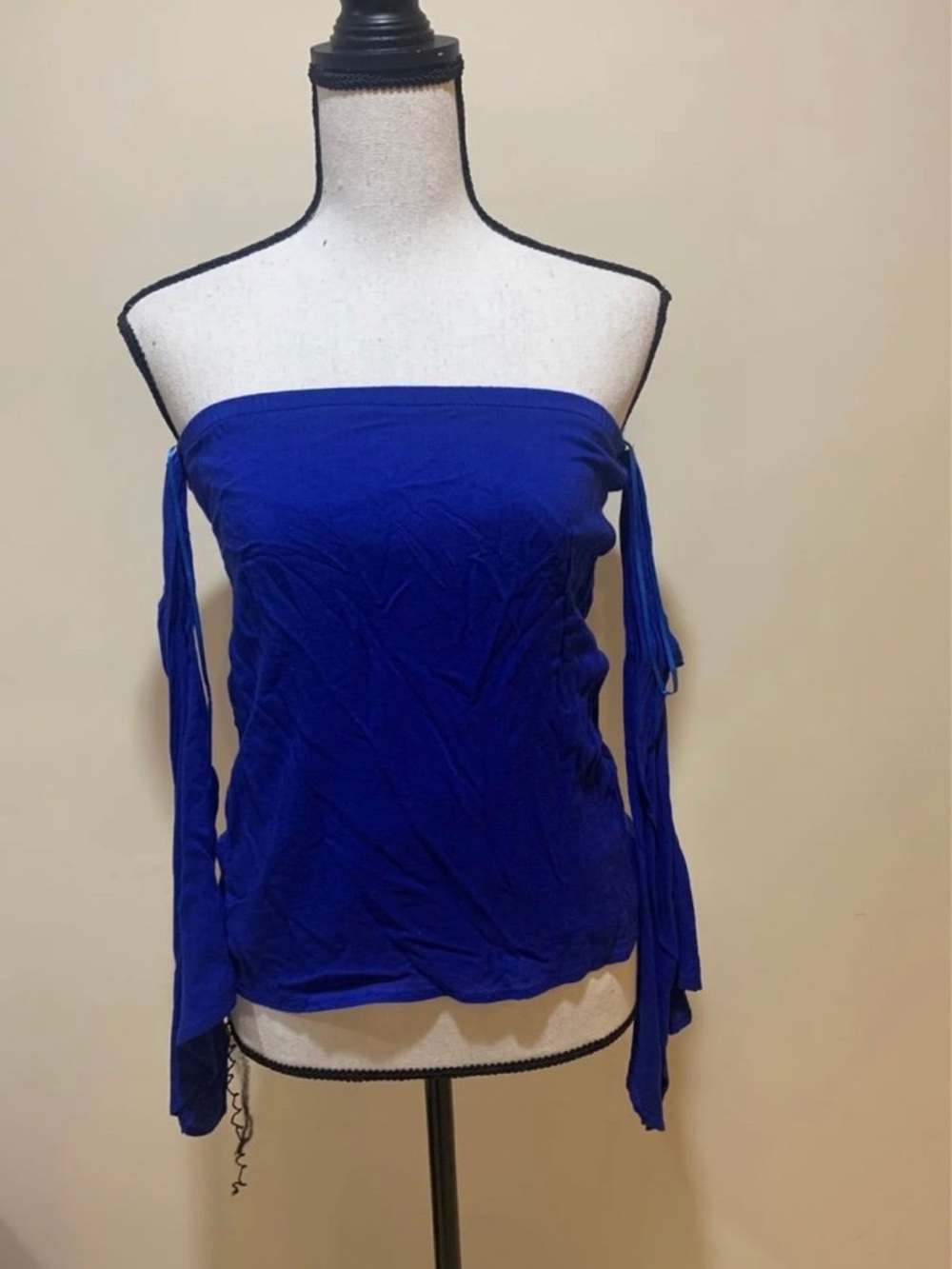Tobi Off-Shoulder Long Sleeve Top in Royal Blue